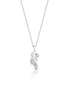 Zavya Falling Leaf Rhodium Plated 925 Sterling Silver Pendant With Chain