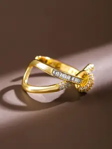 Rubans 18K Gold Plated Cubic Zirconia Studded Openable Knot Design Adjustable Ring