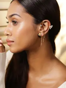 Rubans Voguish 18K Gold Plated Cubic Zirconia Studded Butterfly & Floral Ear Cuff