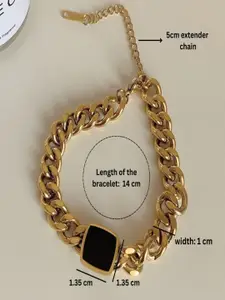 AQUASTREET Men 18k Gold-Plated Onyx Studded Necklace And Bracelet