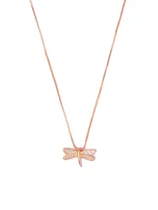 Zeraki Jewels Gold-Plated Artificial Stones Studded Butterfly Pendant With Chain