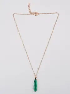 Zeraki Jewels Gold-Plated Artificial Stones Beaded Oval Pendant With Chain