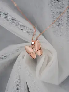 Zeraki Jewels Gold-Plated Artificial Stones Studded Butterfly Shaped Pendant With Chain