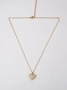 Zeraki Jewels Gold-Plated Artificial Stones Studded Heart Studded Pendant With Chain