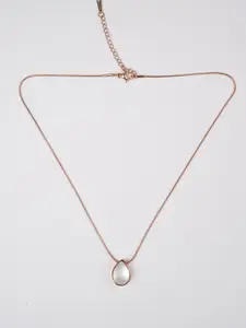 Zeraki Jewels Gold-Plated Artificial Stones Studded Teardrop Shaped Pendant With Chain