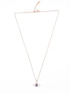 Zeraki Jewels Gold-Plated Artificial Stones Studded Eye Shaped Pendant With Chain