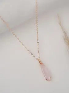 Zeraki Jewels Gold-Plated Artificial Stones Beaded Oval Pendant With Chain