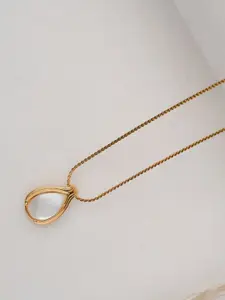 Zeraki Jewels Gold-Plated Artificial Stones Studded Teardrop Shaped Pendant With Chain