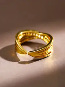 Rubans 18K Gold Plated White Cubic Zirconia Studded Crossover Demi Fine Adjustable Ring