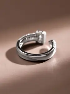 Rubans Rhodium Plated White Cubic Zirconia Studded Demi Fine Openable Adjustable Ring