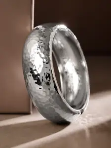 Rubans Silver Toned Hammered Bangle Bold Statement Bracelet