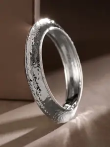 Rubans Rhodium Plated Hammered Bangle Luxe Statement Bracelet for Modern Elegance