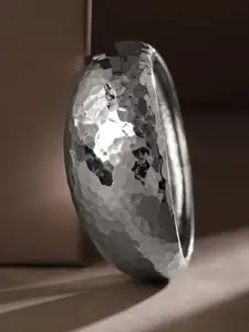 Rubans Silver Plated Hammered Bangle Bold Statement Bracelet for Modern Elegance