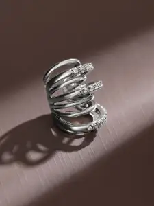 Rubans Voguish Rubans Rhodium Plated Multi Layered Cubic Zirconia Studded Statement Ear Cuff Earrings