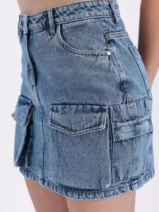 glitchez Rugged Layers Cargo Style Mini Denim Skirt