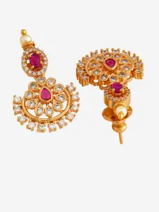 Kushal's Fashion Jewellery Gold-Plated Floral Zircon Studded Drop Earrings