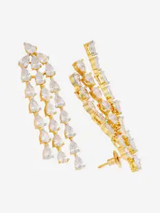 Kushal's Fashion Jewellery Rhodium Plated Geometric Party Zircon Drop Earrings