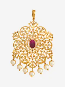 Kushal's Fashion Jewellery Gold-Plated Zircon Embellished Bridal Floral Shaped Pendants