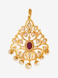 Kushal's Fashion Jewellery Ruby Rhodium Gold-Embellished Bridal Cubic Zircon Maang Tikka