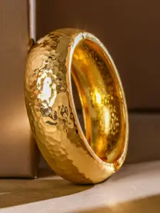 Rubans 18K Gold Plated Hammered Bangle Bold Statement Bracelet