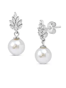 Zavya 92.5 Sterling Silver Rhodium-Plated Cubic Zirconia Spherical Drop Earrings