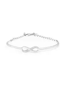 Zavya 925 Sterling Silver Rhodium-Plated Cubic Zirconia Studded Charm Bracelet