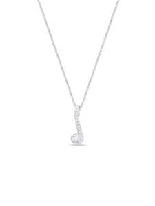 Zavya 925 Sterling Silver Rhodium-Plated Cubic Zirconia Studded Oval Pendant With Chain