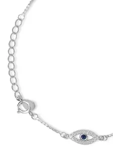 Zavya 925 Sterling Silver Rhodium-Plated Cubic Zirconia Studded Link Bracelet