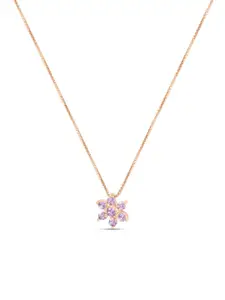 Zavya 925 Sterling Silver Rose Gold-Plated Cubic Zirconia Studded Oval Pendant With Chain