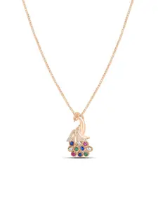 Zavya 925 Sterling Silver Rose Gold-Plated Cubic Zirconia Studded Oval Pendant With Chain