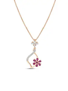 Zavya 925 Sterling Silver Rose Gold-Plated Cubic Zirconia Studded Oval Pendant With Chain