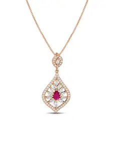 Zavya 925 Sterling Silver Rose Gold-Plated Cubic Zirconia Studded Oval Pendant With Chain