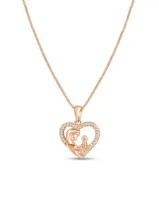 Zavya 925 Sterling Silver Rose Gold-Plated Cubic Zirconia Studded Oval Pendant With Chain