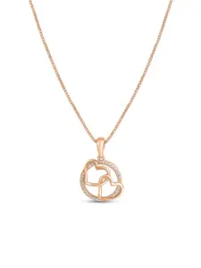 Zavya 925 Sterling Silver Rose Gold-Plated Cubic Zirconia Studded Oval Pendant With Chain