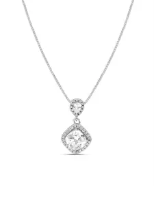 Zavya 925 Sterling Silver Rhodium-Plated Cubic Zirconia Studded Oval Pendant With Chain