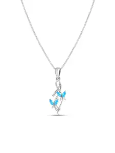 Zavya 925 Sterling Silver Rhodium-Plated Cubic Zirconia Studded Oval Pendant With Chain