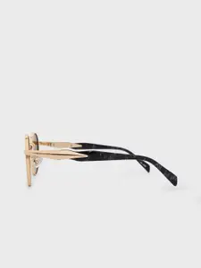 Snitch Men Round Sunglasses With UV Protected Lens SN0093-Gold-Toned