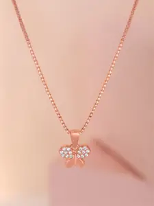 Zavya 925 Sterling Silver Rose Gold-Plated CZ Studded Contemporary Pendant With Chain