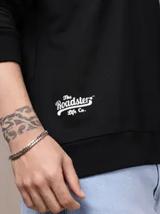 The Roadster Lifestyle Co. Printed Raglan Sleeve Pure Cotton Sweatshirt with Contrast Hood