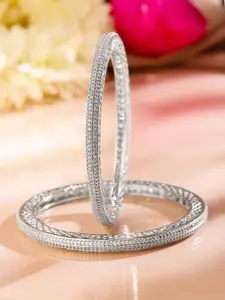 Rubans Set of 2 Rhodium Plated Cubic Zirconia Studded Classic Premium Bangles