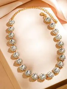 Rubans 18K Gold-Plated Cubic Zirconia Studded Statement Necklace - Luxe Party Jewelry