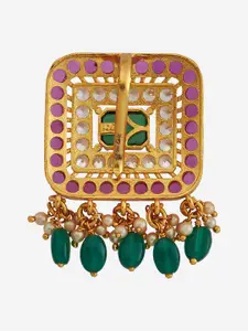 Kushal's Fashion Jewellery Embellished Bridal 92.5 Silver Gold-Plated CZ- Square Pendant