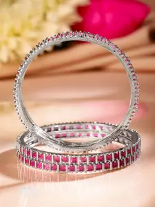 Rubans Set Of 4 Rhodium-Plated Ruby Cubic Zirconia Studded Premium Bangle