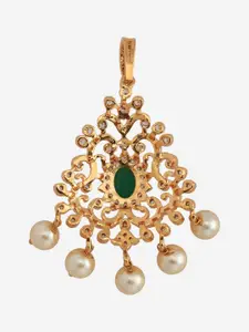 Kushal's Fashion Jewellery Gold-Plated Cubic Zirconia Embellished Bridal Floral Pendant