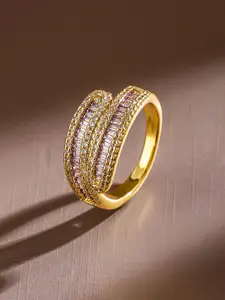 Rubans 18K Gold-Plated Cubic Zirconia & Baguette-Cut Purple Stone Wrap-Style Openable Ring