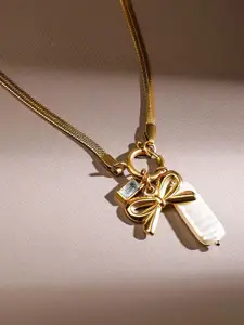 Rubans 18K Gold-Plated Stainless Steel Tarnish-Free Statement Bow Pendant with Chain