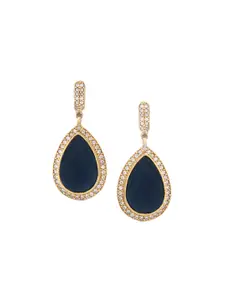 Yinara 22K Gold Plated Faux Smoky Quartz Stone Studded Contemporary Drop Earrings