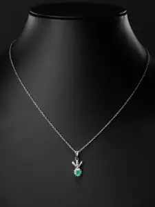 Soraya Luxe 925 Sterling Silver Natural Emerald Oval Rhodium-Plated Pendant Necklace
