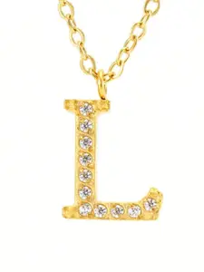 ZAISHA Stainless Steel 18k Gold-Plated Stones Studded Alphabet R Pendants With Chains
