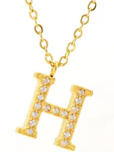 ZAISHA Stainless Steel 18k Gold-Plated Stones Studded Alphabet R Pendants With Chains